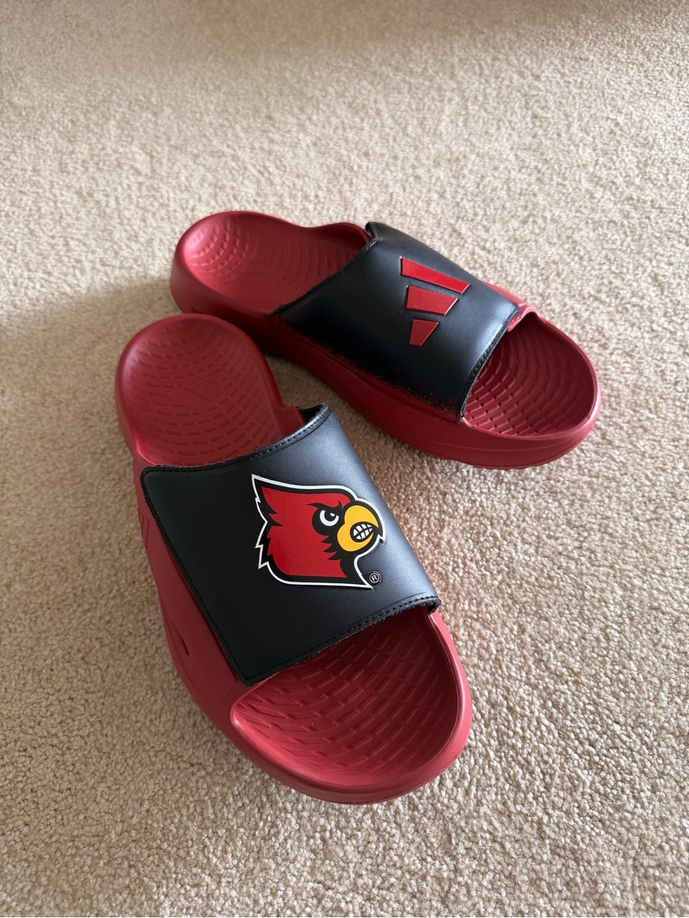 adidas Originals Red and Black Men's Slide Sandals with Team Crest